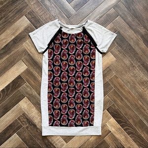 Paisley Chiffon Panel Zipper Decal Sweatshirt Dress Sz S